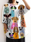 Women’s Colorful Cartoon Funny Puppy Print Casual Cotton And Linen Shirt