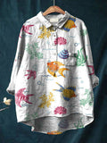 Vintage Lovely Sea Life Art Print Casual Cotton And Linen Shirt Multicolor / S