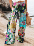 Abstract Floral Garden Printed Women's Cotton And Linen Casual Pants