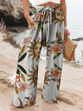 Women’s Vintage Sunflower Print Cotton And Linen Casual Pants Multicolor / S