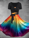 Women's Rainbow Tie Dye Artistic Gradient Two Piece Dress