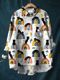 Women’s Cute Cat Art Print Casual Cotton And Linen Shirt Multicolor / S