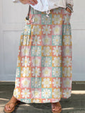 Spring Daisy Floral Pattern Printed Women’s Linen Pocket Skirt Multicolor / S