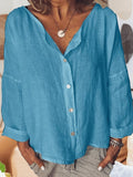 Women’s Solid Color Retro Cotton And Linen Casual Shirt Light Blue / S