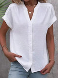 Women’s Solid Color Jacquard V-Neck Button Down Shirt White / S