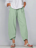 Women’s Solid Color Loose Elegant Casual Simple Cotton And Linen Ninth Pants Light Green / S