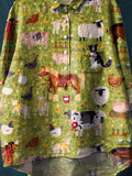 Vintage Lovely Woodland Animals Art Print Casual Cotton And Linen Shirt