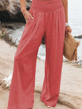 Women’s Cotton And Linen Elasticated Waist-Waisted Wide-Leg Pants Orange / S