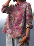 Exuberant Decorative Pattern In Pink Tones Casual Cotton And Linen Shirt