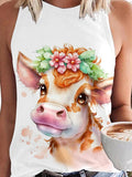 Women's Cute Cow Flower Artistic Design Tank Top