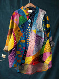 Women’s Rainbow Colored Abstract Print Casual Cotton And Linen Shirt Multicolor / S