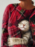 Autumn Winter Cute Cat Print Casual Knit Pullover Sweater