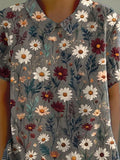 Spring Daisy Field Pattern Printed Women’s Casual Cotton And Linen Shirt