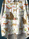 Women’s Vintage Lovely Woodland Animals Art Print Casual Cotton And Linen Shirt