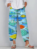 Colorful Sea Fish Pattern Printed Women’s Cotton And Linen Casual Pants Multicolor / S