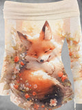 Women's Fox And Flowers Art Print Off Shoulder Foldover Cinched Top