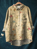 Women’s Colorful Spring Floral Garden Printed Casual Cotton And Linen Shirt