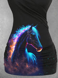 Women's Horse Art Design Butterfly Lace Dress Casual Tank Top