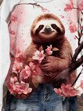 Women's Sloth Flower Print Casual Long Sleeve Sweatshirt