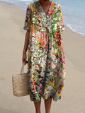 Women’s Colorful Floral Print Pocket Linen Dress Multicolor / S