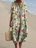 Women’s Colorful Flower Print Pocket Linen Dress Multicolor / S