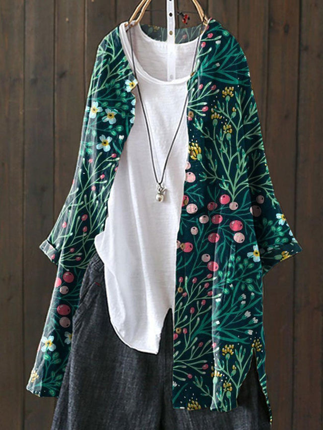 Women’s Flower Print Loose Casual Top Jacket Multicolor / S