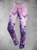 Women's Pink Purple Angel Wings Totem Two-piece T-shirt Leggings Suit