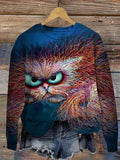 Cat Multicolor Art Print Casual  Sweatshirt