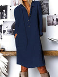 Women’s Solid Color Loose Elegant Casual Long-Sleeved Dress Dark Blue / S