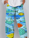 Colorful Sea Fish Pattern Printed Women’s Cotton And Linen Casual Pants