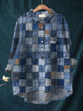 Women’s Denim Art Print Casual Cotton And Linen Shirt Multicolor / S