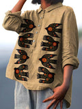 Women’s Vintage Bird Print Casual Cotton And Linen Shirt