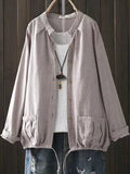 Women’s Retro Style Cotton Yarn Solid Color Jacket Sand / Onesize