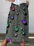 Rainbow Color Water Droplet Art Printed Women’s Linen Pocket Skirt Multicolor / S