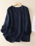 Women’s French Style Cotton And Linen Summer Shirt Navy / M