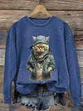 Animal Cool Cat Casual Print Sweatshirt