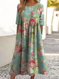 Women’s Vintage Floral Art Print Pocket Cotton Dress Multicolor / S