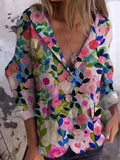 Colorful Spring Floral Garden Printed Women’s Linen And Cotton Pocket Coat Multicolor / S