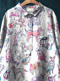 Watercolor Puppy Dog Pattern Printed Women’s Casual Cotton And Linen Shirt