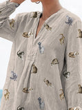 Lovely Petite Cats Pattern Printed Women’s Casual Linen V-Neck Shirt