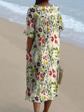 Women’s Colorful Flower Print Pocket Linen Dress