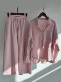 Women’s Solid Color Loose Elegant High Waist Casual Cotton And Linen Suit Pink / S