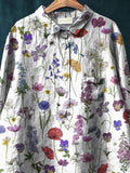 Spring Botanical Garden Pattern Printed Women’s Casual Cotton And Linen Shirt