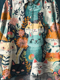 Vintage Lovely Cats Art Print Casual Cotton And Linen Shirt