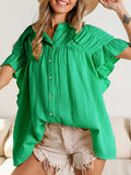 Women’s Summer Ruffle Sleeve Blouse Green / S