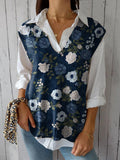 Women’s Floral Art Print Versatile Knitted Vest Multicolor / Over-Size