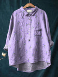 Petite Lilac Tulip Floral Pattern Printed Women’s Casual Cotton And Linen Shirt / S