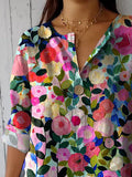 Colorful Spring Floral Garden Printed Women’s Casual Cotton Linen Shirt