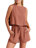 Women’s Solid Color Loose Elegant Casual Cotton And Linen Sleeveless Suit