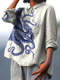 Women’s Deep Sea Octopus Tentacles Art Print Casual Cotton And Linen Shirt